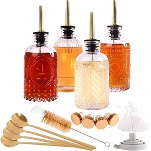 Glass Syrup Dispenser Set - 4 Pack 7oz Bottles 2.5"W x 5"H